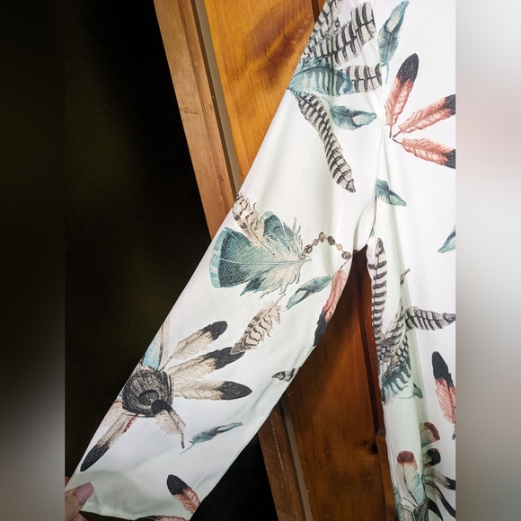 OVI* Boho pull on polyester chiffon lined 3/4 sleeve round neck mid length dress - Picture 4 of 13